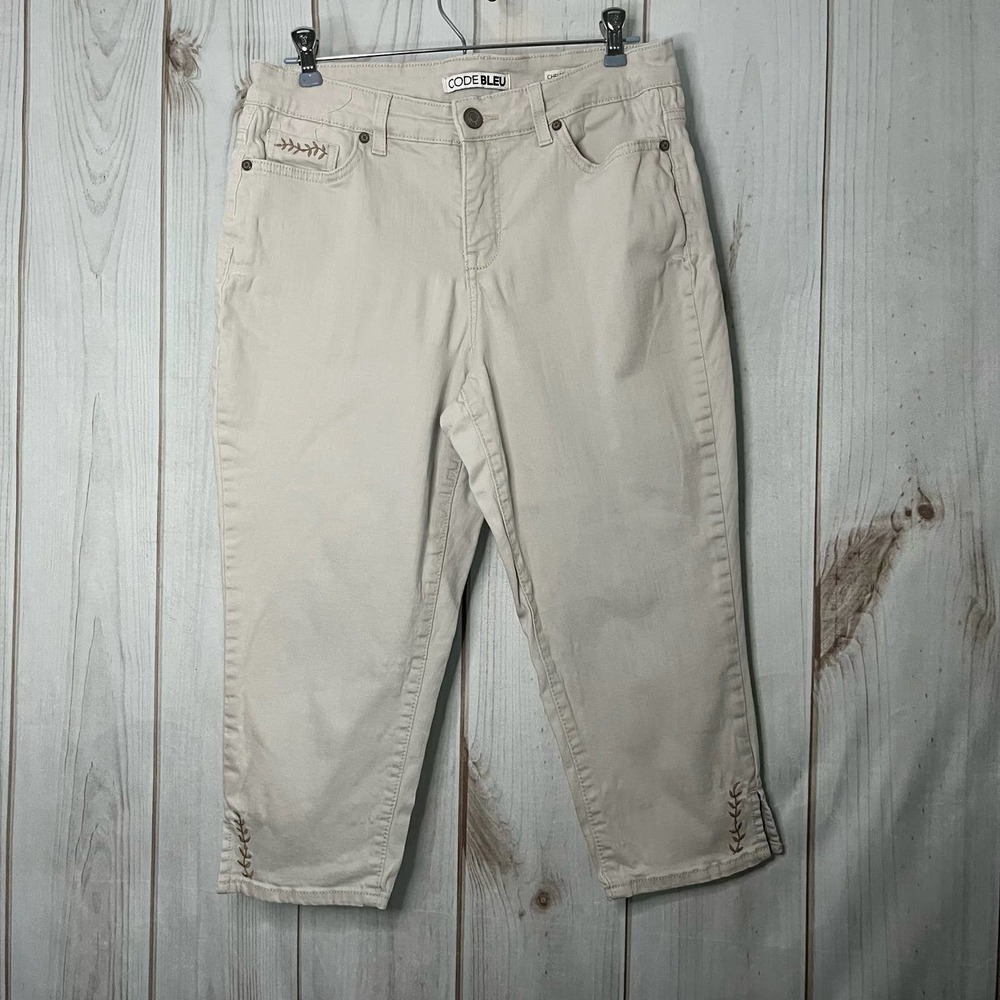 H84 Code Bleu Tan Crop Jeans with embroidery detail 12P